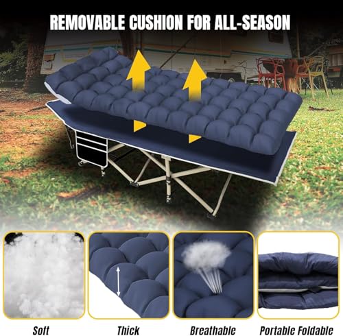 Yellow Jacket Blue Camping Cot Bed for Adults, 32-Inch Wide Portable Folding Outdoor Bed, Supports 600LBS