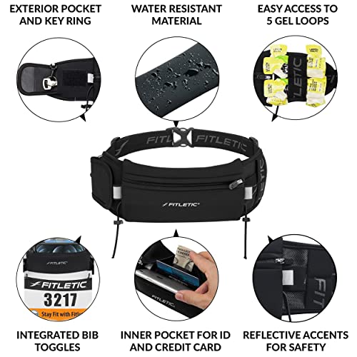 Black Fitletic Ultimate II Running Pouch with Gels, Waist Belt, Gel Loops & Pockets