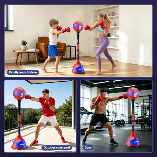 Red Freestanding Reflex Punching Bag with Adjustable Height for Home Boxing & Fitness