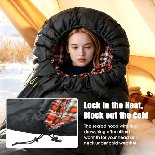 XplrKamp XXL 4-Season Cotton Flannel Sleeping Bag for Adults, Big & Tall, Carbon/Pumpkin