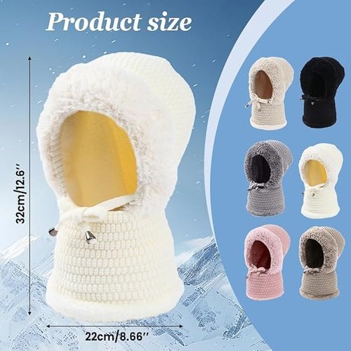 3-in-1 Women's Winter Beanie Hat Set - Fleece-Lined Knit Beanie, Scarf & Mask Combo for Ultimate Warmth & Style - Perfect for Snowy Days Grey