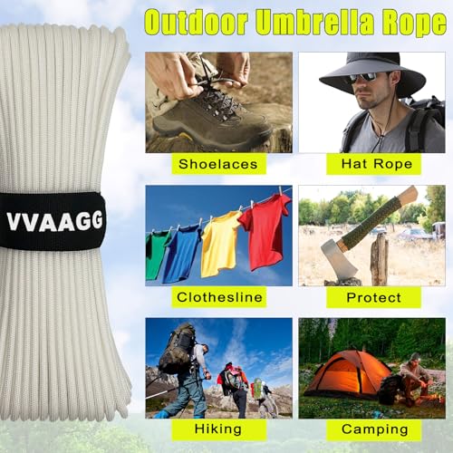 White Paracord Rope 100FT 4mm Nylon Utility Cord for Camping & Outdoor Use - VVAAGG