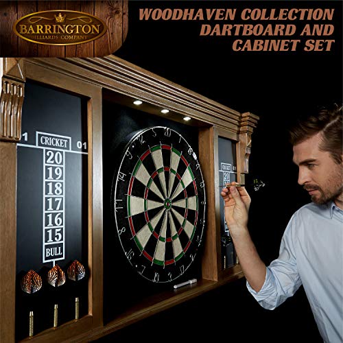 Barrington Pub Style Dartboard with LED Light and Wood Cabinet - Woodhaven Variation