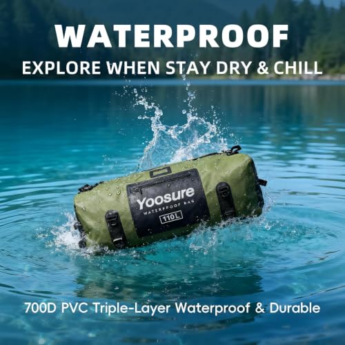Green Waterproof 110L Duffel Bag - Marine Dry Bag for Camping & Boating