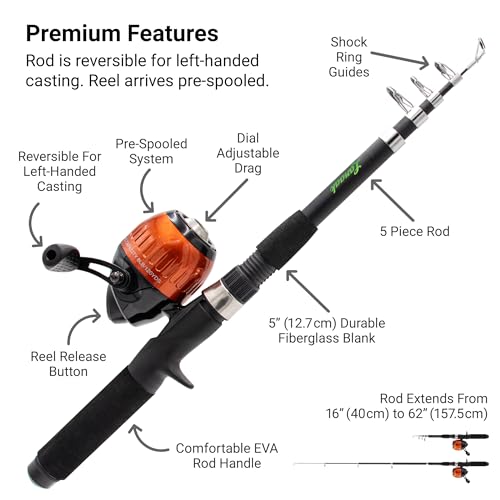 Kids Telescopic Fishing Pole Set - Green, 1.5m, Portable Tackle Kit for Ages 5-10