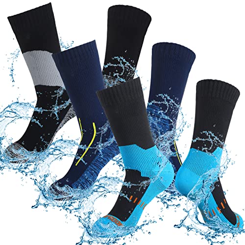 Janmercy Waterproof Hiking Socks - Unisex Large Dark Color 3 Pairs
