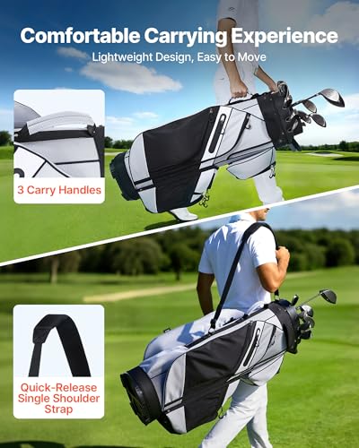 VEVOR Gray Golf Cart Bag with 14-Way Divider, Rain Hood & Storage Pockets