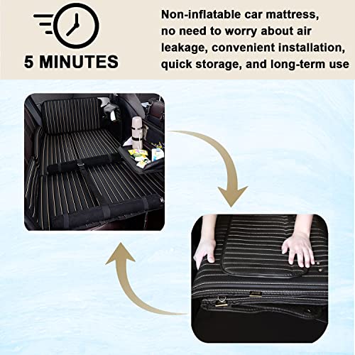 Heart Horse Black Foldable Non-Inflatable Car Mattress with Adjustable Brackets for SUV Truck Back Seat Travel Camping Pet