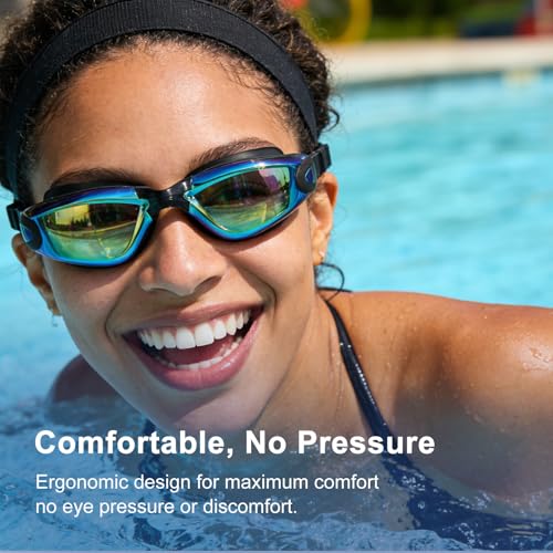 Unisex Swim Goggles 2 Pack Anti-Fog Wide View No Leakage for Men Women Youth - Blackgold & Blackpink