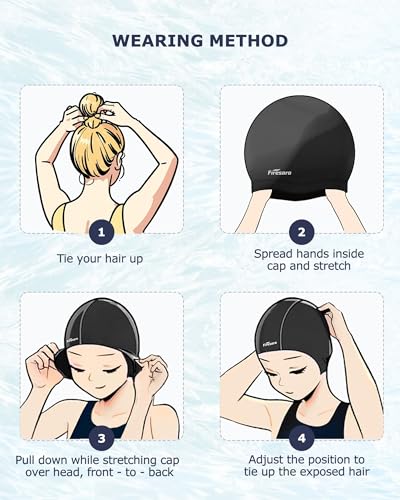 Firesara Black Swim Cap with Ear Protection and Nose Clip - Ergonomic Silicone Design for Women Kids Men