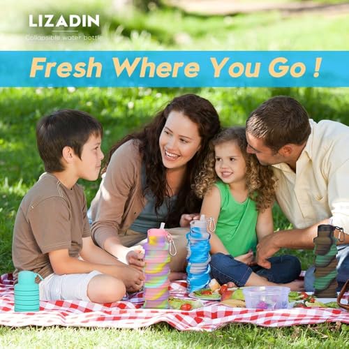2 Pack Collapsible Water Bottles 500ml with Brush - Black & Aqua Blue