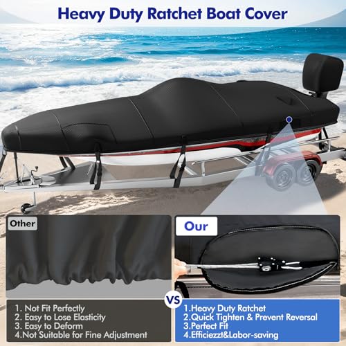 Fuprosico Custom 14-15ft Bass Boat Cover Waterproof Trailerable Black with 1200D Motor Cover