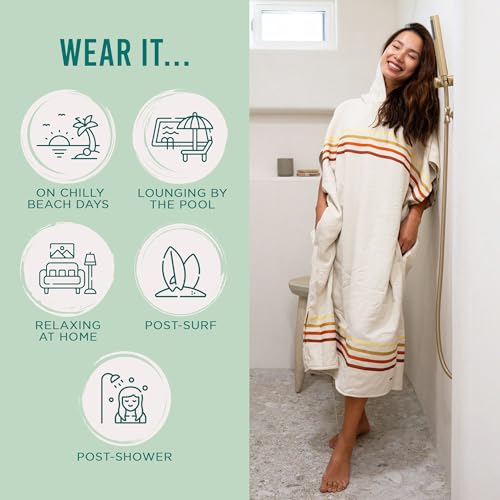 Sand Cloud Border Classic Stripe Poncho Towel for Women & Men - Lightweight & Sand-Resistant