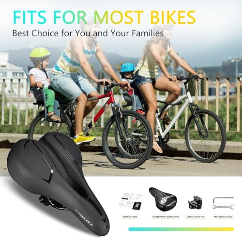 Touring Bike Seat with LED Tail Light - Wide Shock Absorbing Memory Foam Cushion