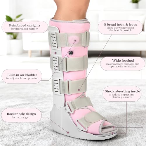 Tall Pink Air Cam Walker Boot for Broken Foot - Large Size, Support & Comfort