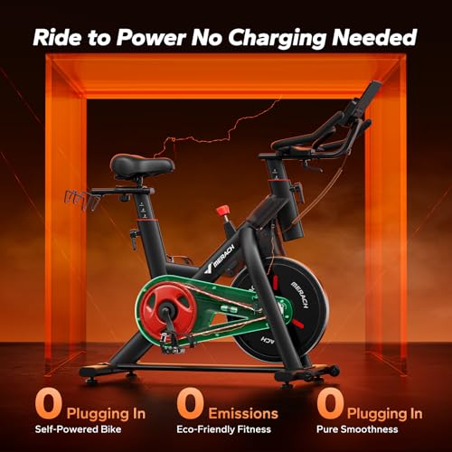 Merach Red Magnetic Exercise Bike for Home Gym – Low Noise, Self-Powered