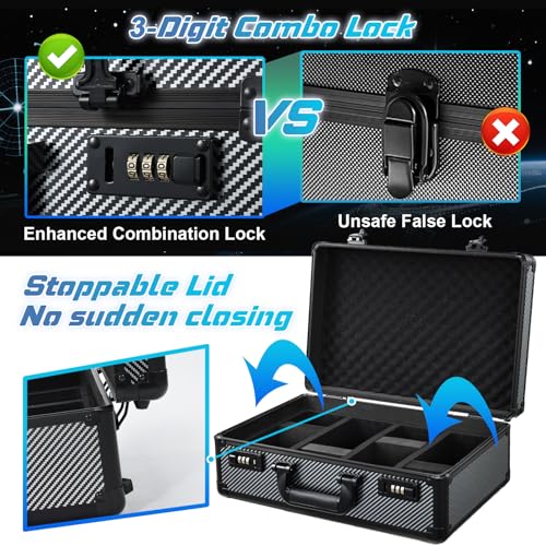 Black 4-Row Card Storage Box for Sports Trading Cards with Combo Lock - Holds 150+ Slabs & 1500+ Loose Cards