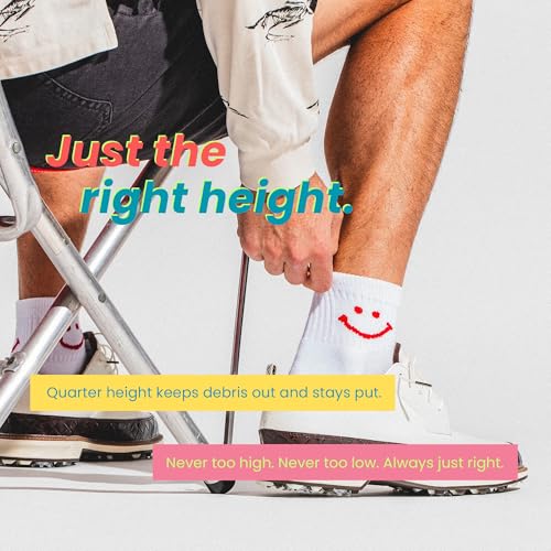 Performance Golf Socks - Breathable Sweat-Wicking Quarter-Height Socks Pink Smiley Medium-Large 3-Pack