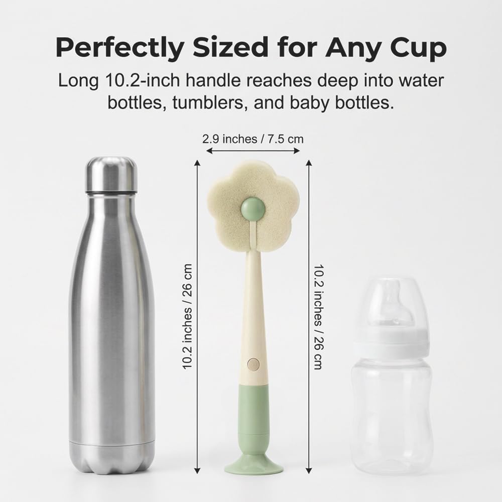 Skiennix 360° Flexible Silicone Bottle Brush - Long Handle Soft Bristle Cleaner for Narrow Neck Bottles | Pink & Orange