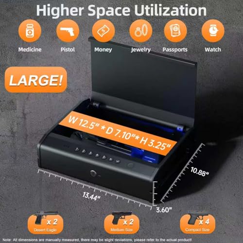 PINEWORLD Biometric Gun Safe 2-4 Guns with Raised Backlit Keypad - Variation 526.42 in³