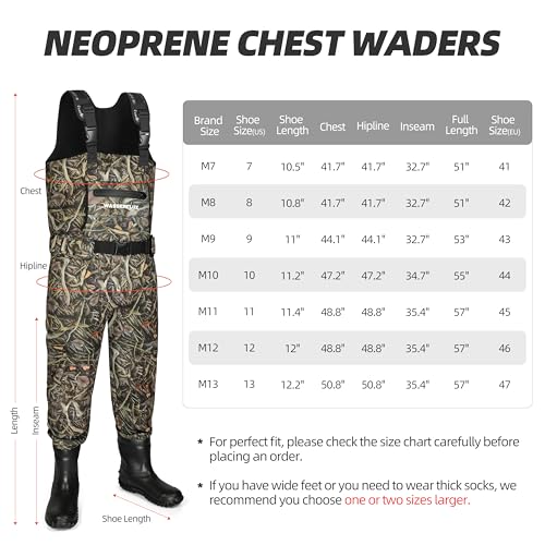 4mm Neoprene Chest Waders with Boots for Men - Waterproof Camo Fishing Gear M8/W9