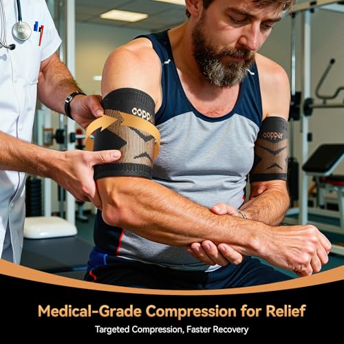 Deep Gold Copper Bicep Tendonitis Brace Large - Upper Arm Compression Sleeve