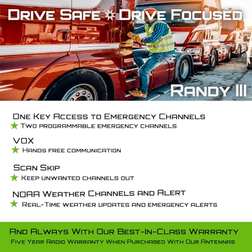 President Randy III FCC Handheld CB Radio with P Channels, 7-Color Display & VOX - Model TXUS722