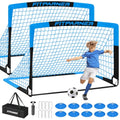 FITPARNER Kids Soccer Goals Set 6x4 FT Blue/Black Portable Pop Up Nets with Ball & Cones