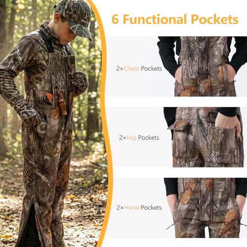 NEW VIEW Youth Camo Insulated Hunting Bibs - Small / Camo Leaf, Kids Cold Weather Overalls