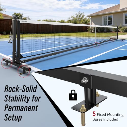 Patiassy Tournament-Grade Pickleball Net System Black & White - Regulation Size, Rust-Resistant Aluminum Frame, Hand-Crank Tension, Mobile & Permanent Use