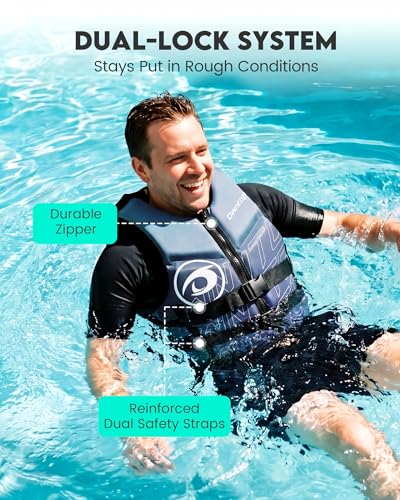 Owntop Adult Water Sport Swim Vest Grey Medium Neoprene Floaties, Adjustable Zipper & Buckles
