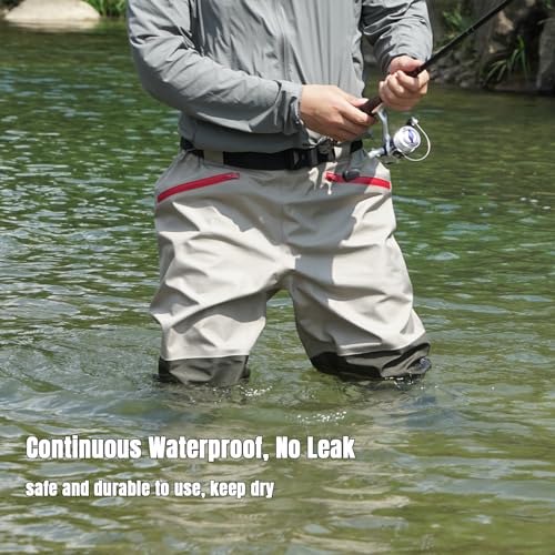 X-Large Green Waterproof Waist Waders for Men & Women - 3-Ply Breathable Fishing Pants
