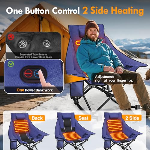 Slendor Heated Camping Chair Blue Oversized Rocking Chair with Pillow & Cup Holder