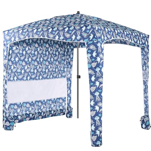 UPWELL Blue Stripe Beach Tent with UPF 50+ Sunshade Portable Canopy for Outdoor Sun Shelter