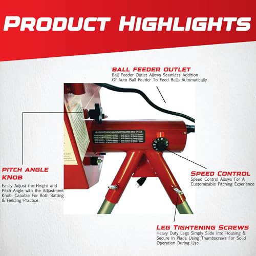 Heater Heavy-Duty Baseball Pitching Machine with Adjustable Speed & Bonus Ball Feeder