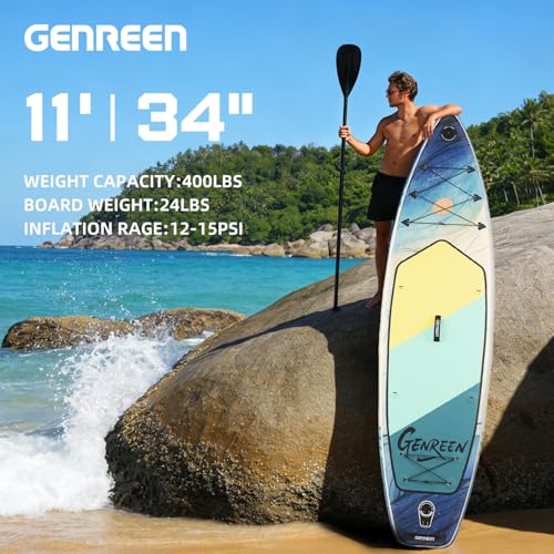 GENREEN 10'6" Inflatable Stand Up Paddle Board - Dark Blue, Stable & Beginner-Friendly