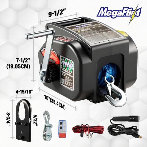 Megaflint 3500 lbs Electric Boat Trailer Winch 12V Waterproof Remote & Hand Crank