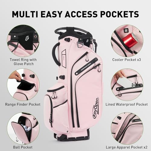 Pink Golf Stand Bag with 14-Way Divider, Weatherproof 900D Material, Dual Straps & Cooler Pockets