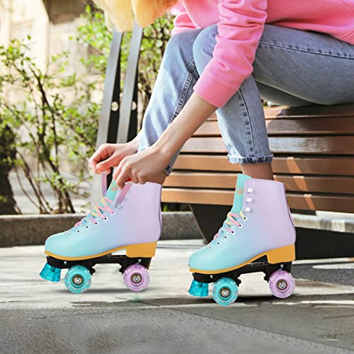 LIKU Purple Quad Roller Skates for Girls & Women, Light-Up All Wheels, Indoor & Outdoor Fun, Size 5-6