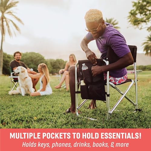 Black Picnic Time Sports Chair with Side Table & Armrest Caddy - Portable Folding Camping Seat