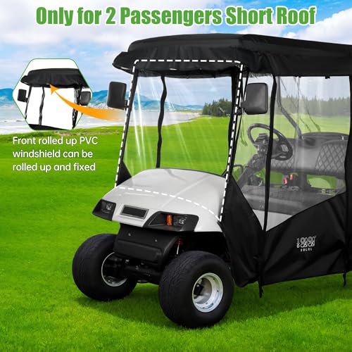 10L0L Black 2 Passenger Golf Cart Enclosure for EZGO TXT & Club Car DS, 61" Roof