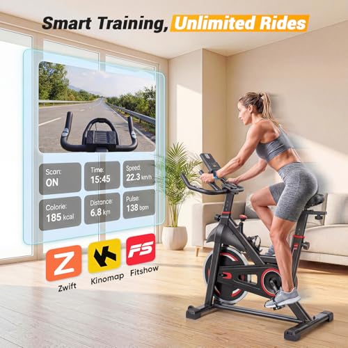 NEWBULIG Adjustable Home Exercise Bike with App Connectivity, Quiet Magnetic Resistance