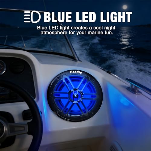Herdio 8 Inch 450W Marine Coaxial Speakers with Blue LED Light - Black (Pair)