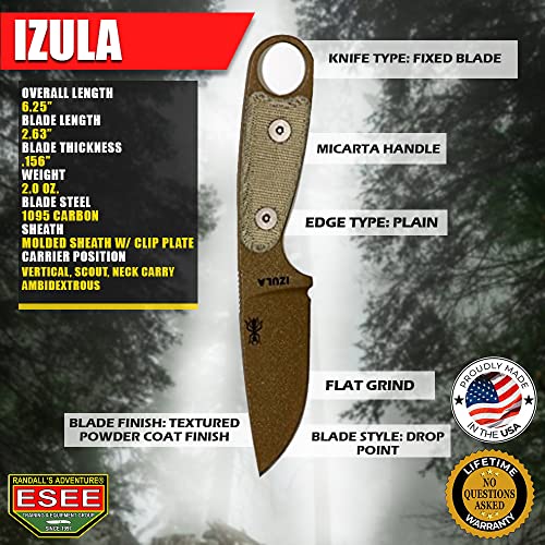 ESEE Izula-DE Fixed Blade Knife with Grey Micarta Handle, Dark Earth Finish & Polymer Sheath