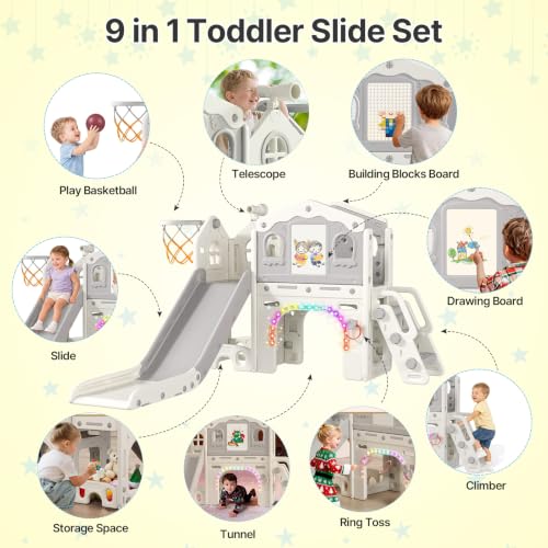 Indoor Toddler Slide Playset with Lights, Activities & Storage - White
