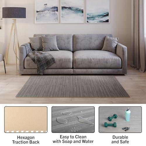 Stalwart Gray Wood Grain Foam Floor Tiles - 24 Pack, Interlocking Play & Gym Mat, 96 sqft