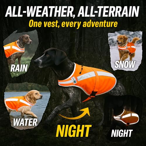 Reflective Dog Hunting Vest M - Blaze Orange Safety Vest with Removable Bell Waterproof Lightweight