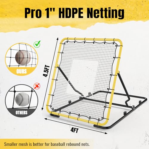 Baseball Rebounder Net 4x4.5ft with Spare Net and Adjustable Angles - Solo Practice