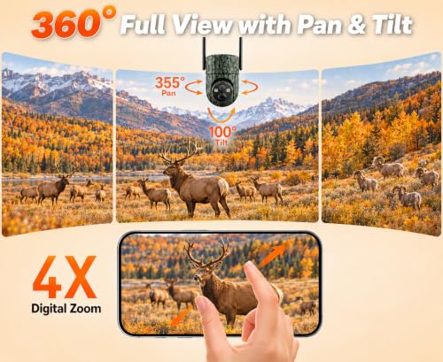 SEHMUA 4G LTE Cellular Trail Camera 360° Panoramic 2K Night Vision Solar Pack of 2 Camouflage Green