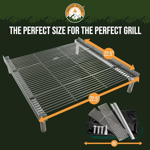 QuadFold Portable Grilling Grate for Fire Pits & Camping, Fits Up to 24 Burgers